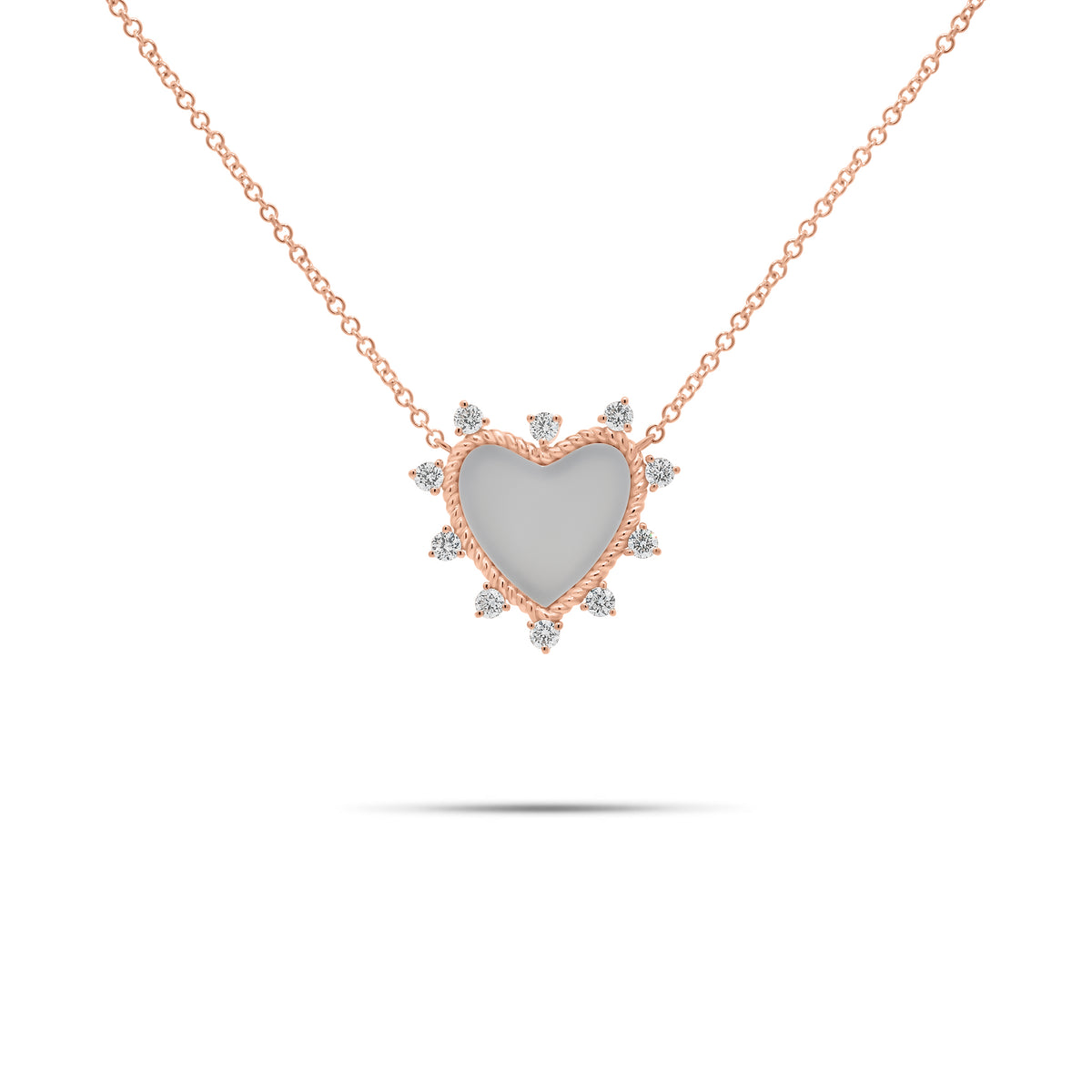 Diamond & Mother of Pearl Heart Pendant Necklace - 14K gold weighing 2.61 grams - 10 round diamonds weighing 0.26 carats - Mother of Pearl