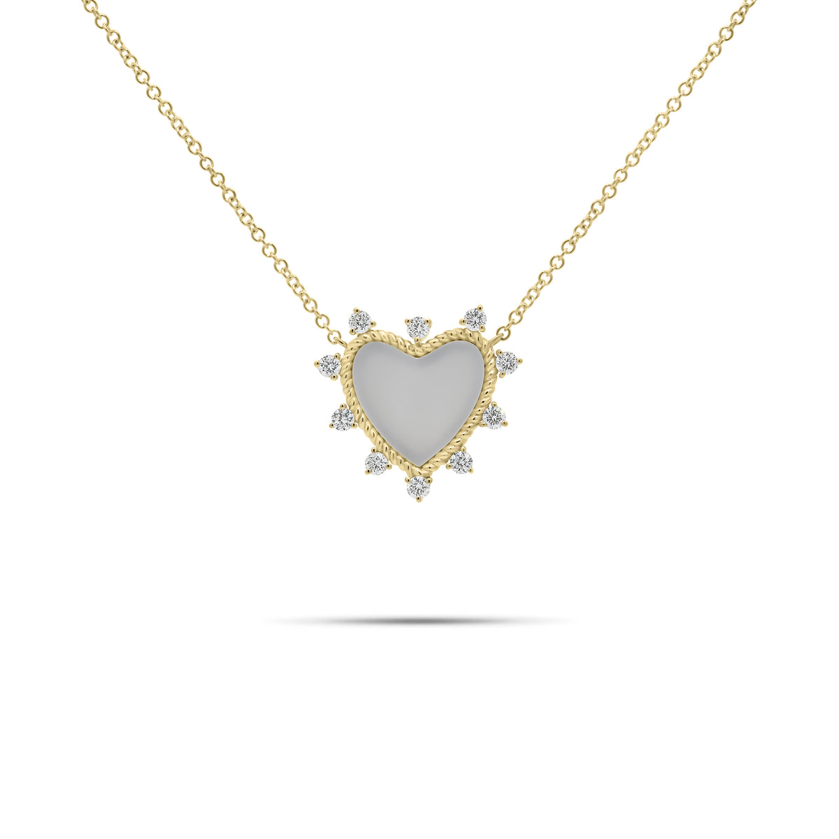 Diamond & Mother of Pearl Heart Pendant Necklace - 14K gold weighing 2.61 grams  - 10 round diamonds weighing 0.26 carats  - Mother of Pearl