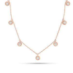 Bezel-Set Diamond Drip Necklace - 14K gold weighing 3.59 grams - 5 round diamonds weighing 0.89 carats