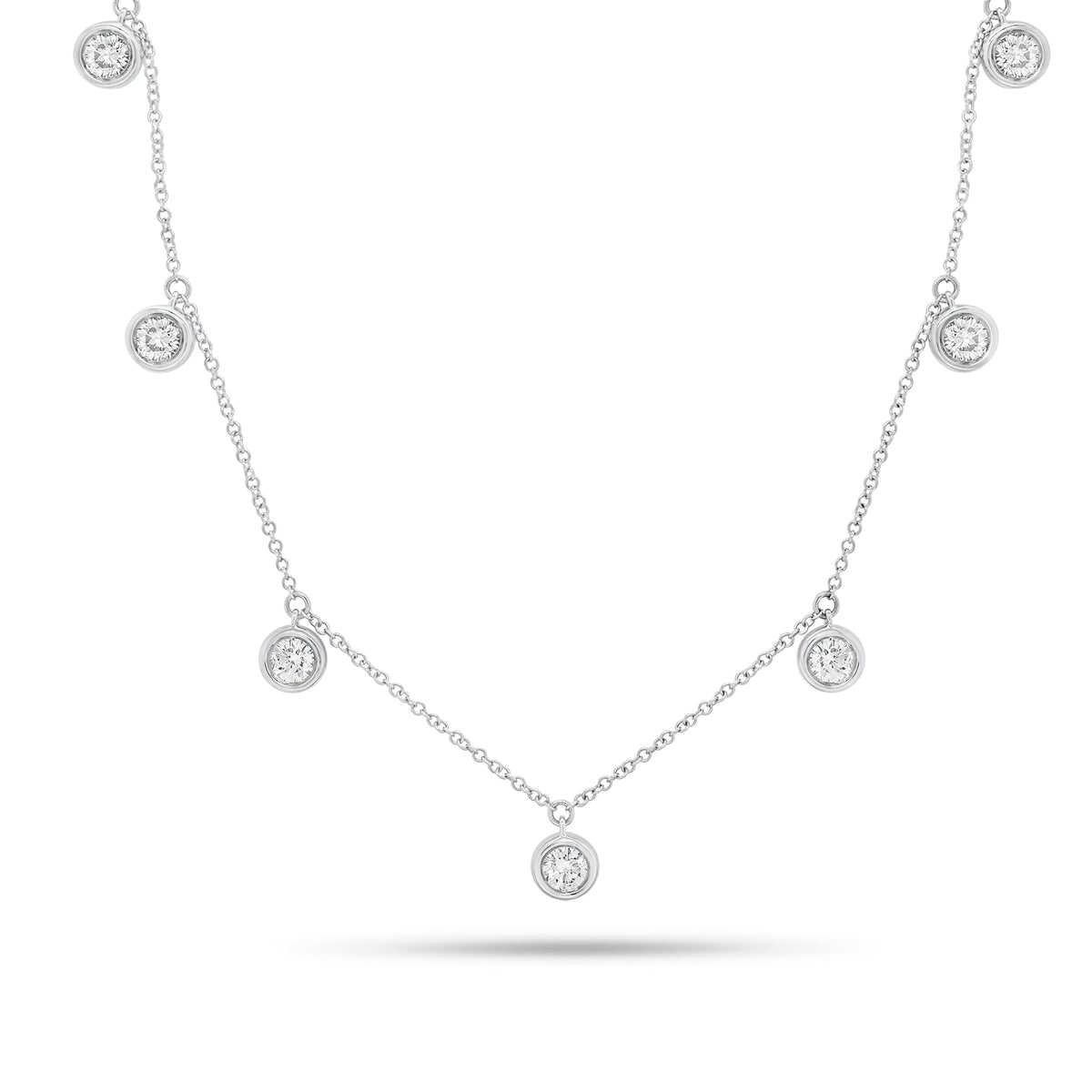 Bezel-Set Diamond Drip Necklace - 14K gold weighing 3.59 grams - 5 round diamonds weighing 0.89 carats