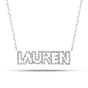Diamond Block Letter Nameplate Necklace - 14K gold weighing 3.27 grams - 114 round diamonds weighing 0.54 carats