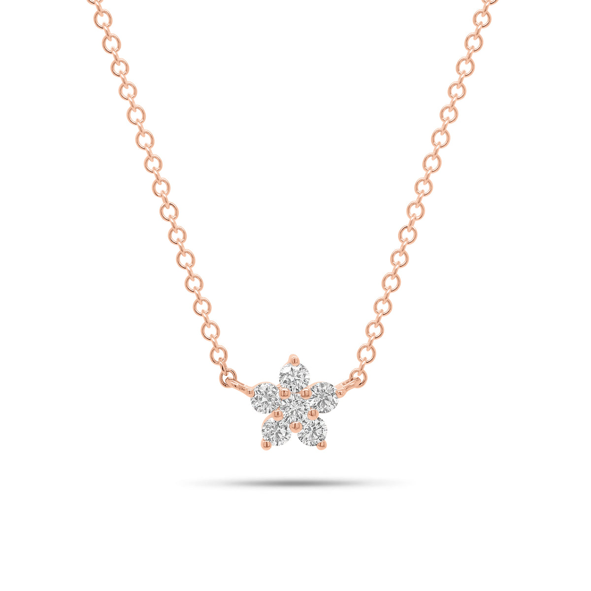 Diamond Simple Flower Pendant Necklace - 14K gold weighing 1.77 grams - 6 round diamonds weighing 0.18 carats