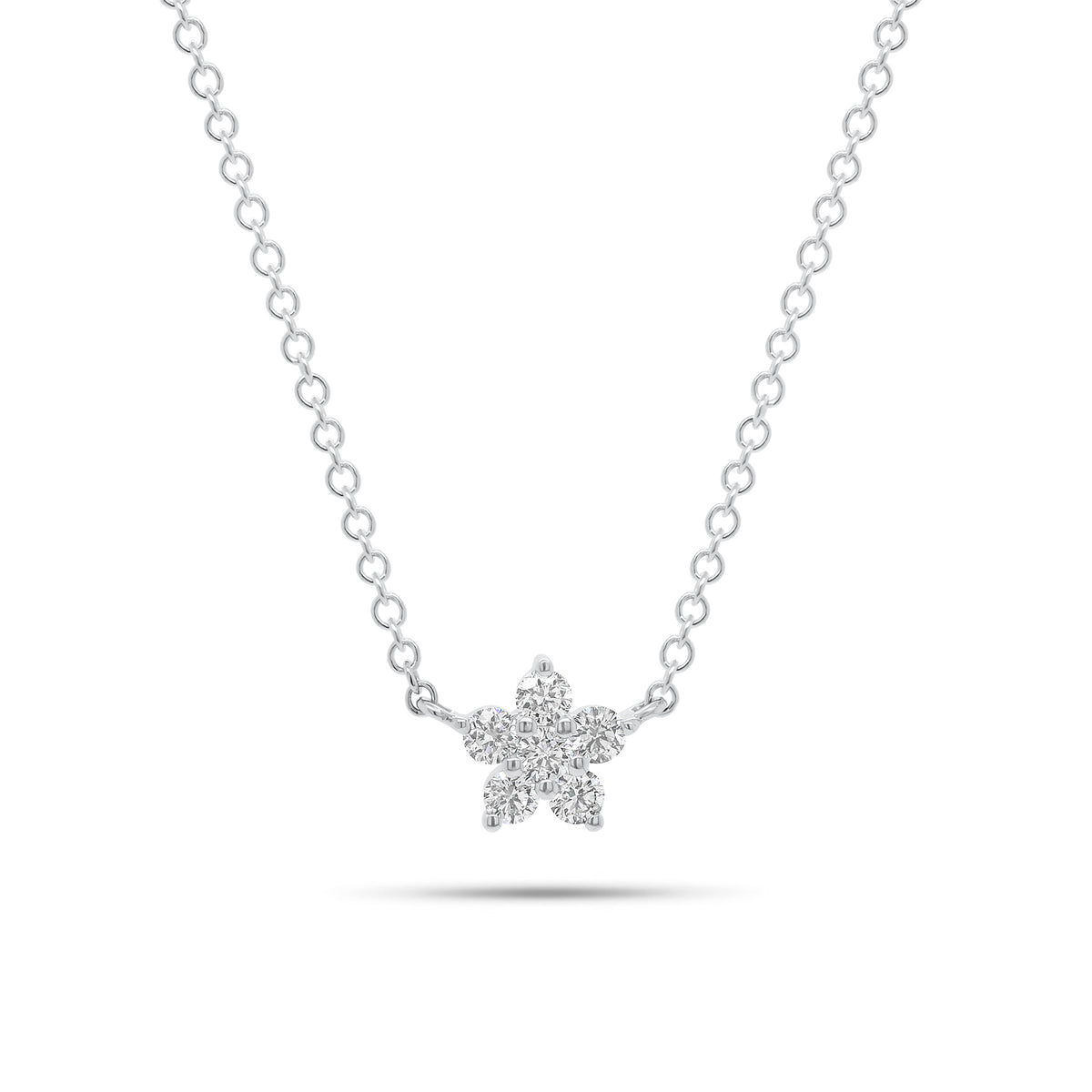 Diamond Simple Flower Pendant Necklace - 14K gold weighing 1.77 grams  - 6 round diamonds weighing 0.18 carats