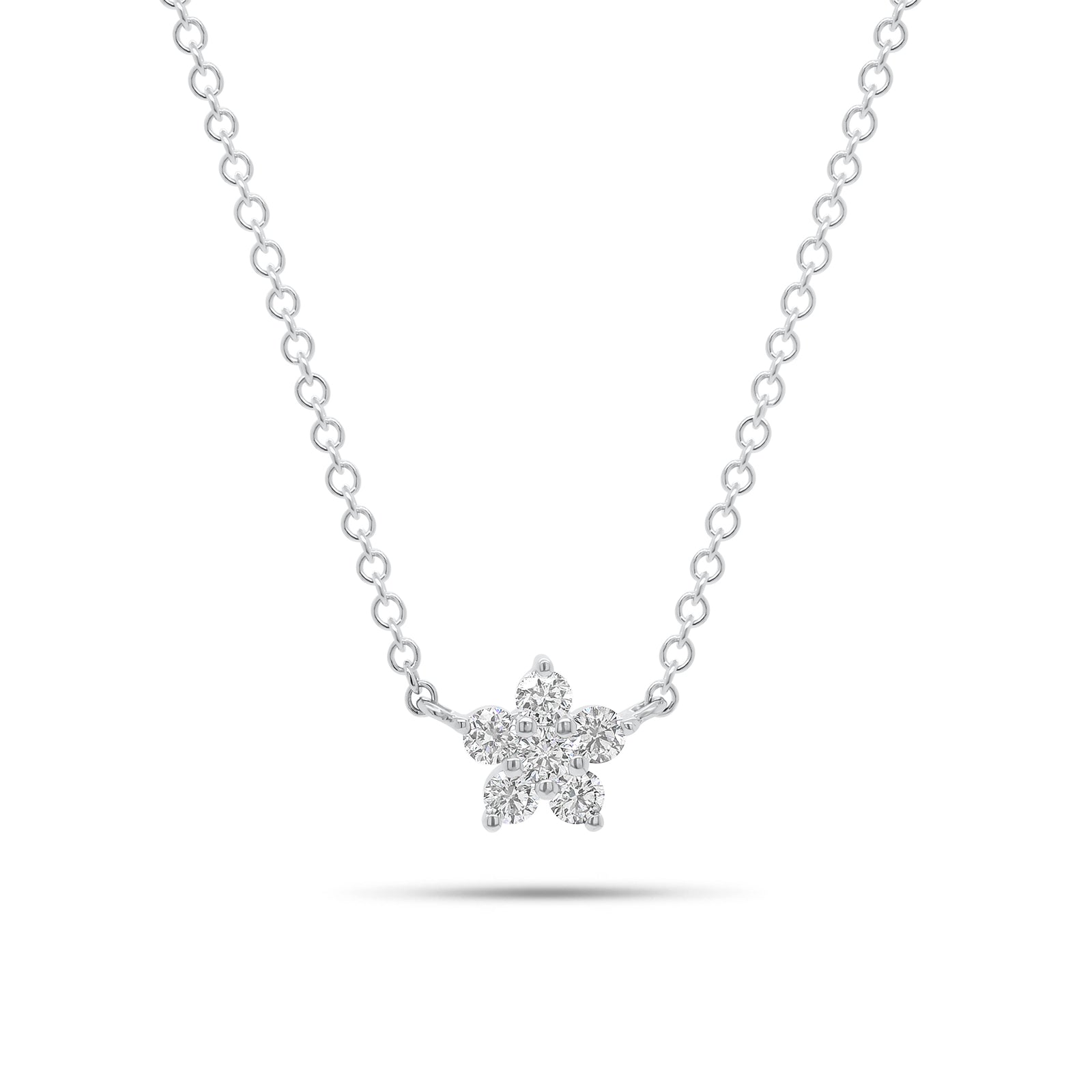 Diamond Simple Flower Pendant Necklace - 14K gold weighing 1.77 grams  - 6 round diamonds weighing 0.18 carats