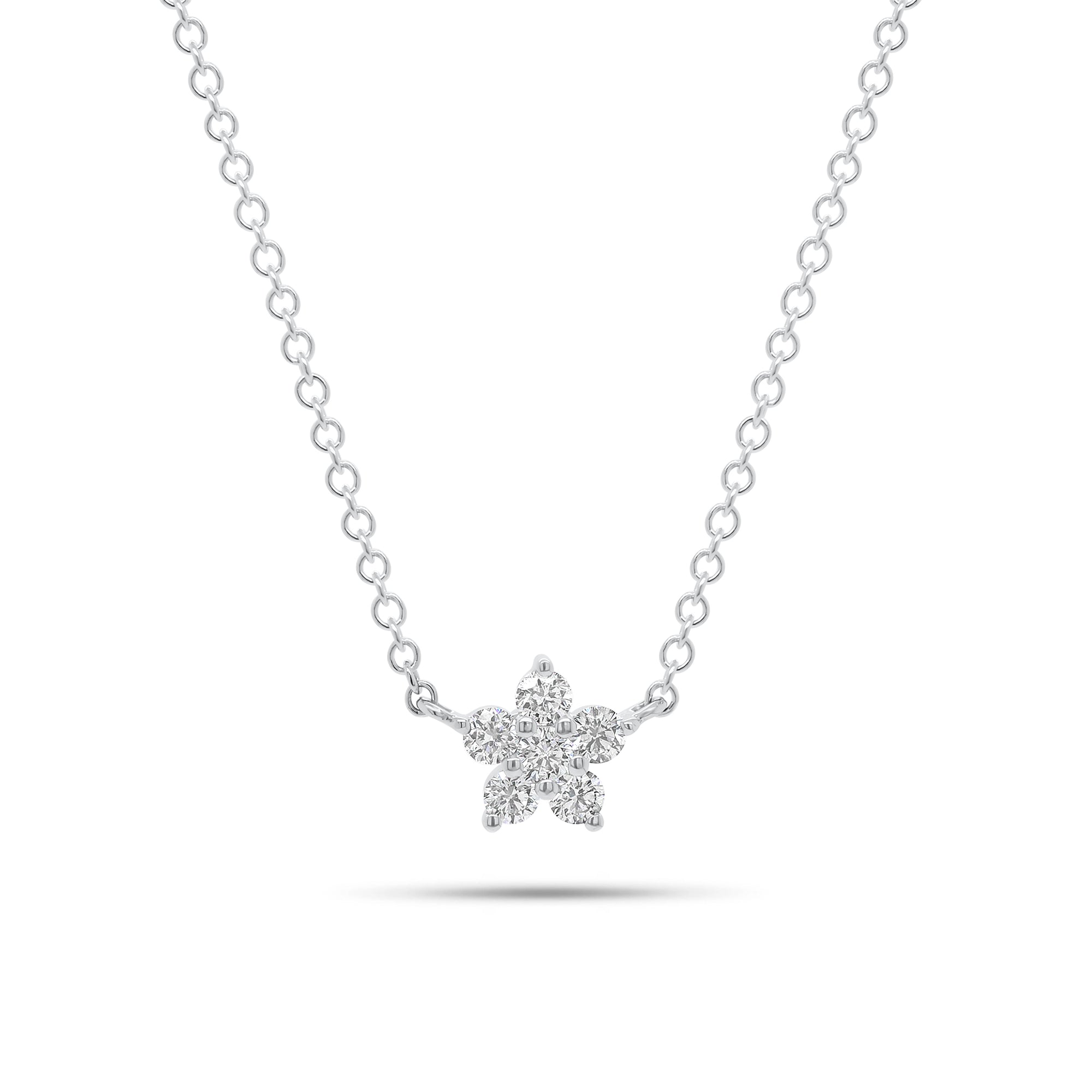 Diamond Simple Flower Pendant Necklace - 14K gold weighing 1.77 grams  - 6 round diamonds weighing 0.18 carats