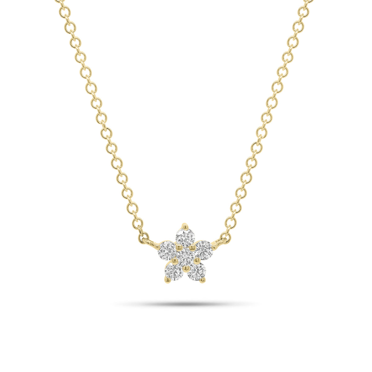 Diamond Simple Flower Pendant Necklace - 14K gold weighing 1.77 grams - 6 round diamonds weighing 0.18 carats