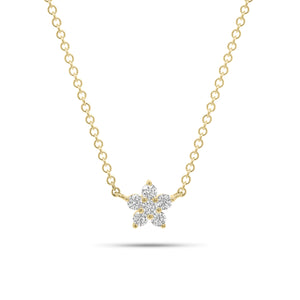 Diamond Simple Flower Pendant Necklace - 14K gold weighing 1.77 grams - 6 round diamonds weighing 0.18 carats