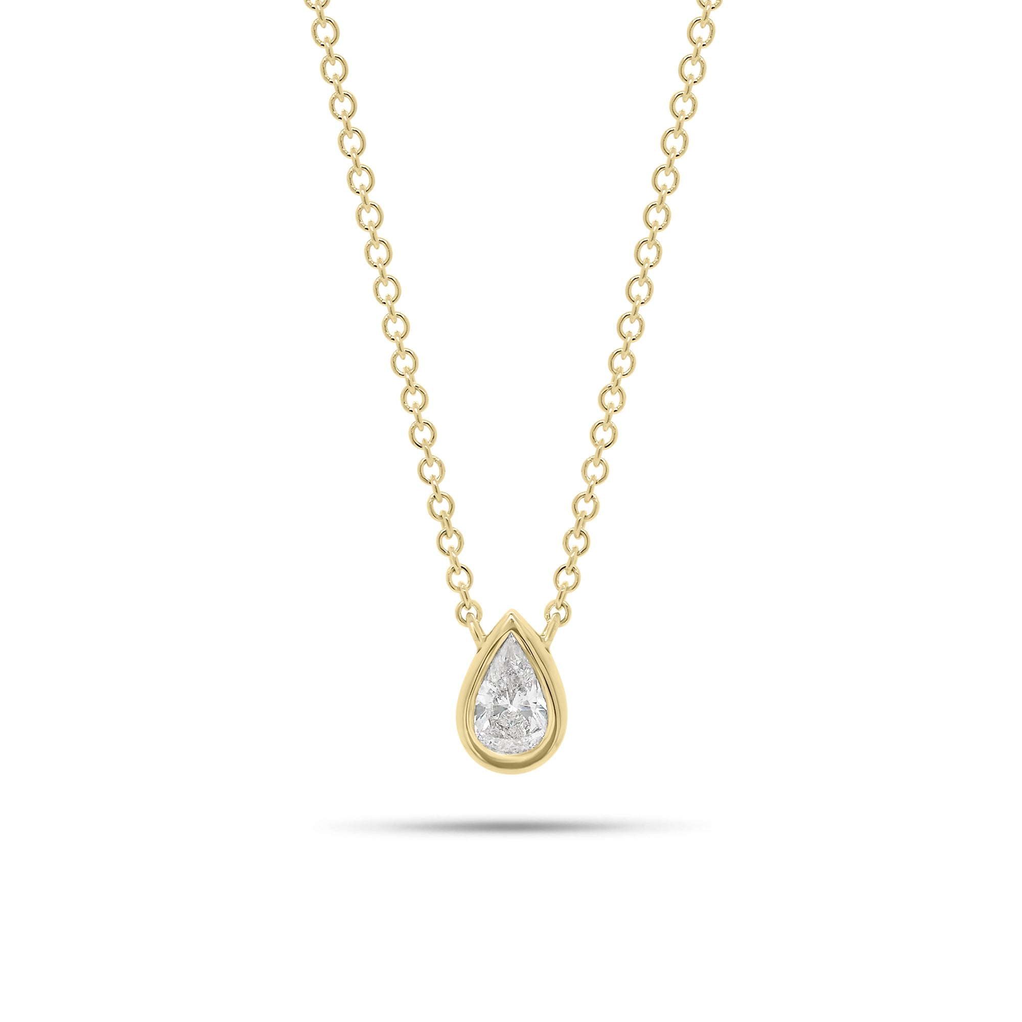 0.33 ct Pear-Shaped Bezel-Set Diamond Pendant - 14K gold weighing 2.25 grams  - 0.33 ct pear-shaped diamond
