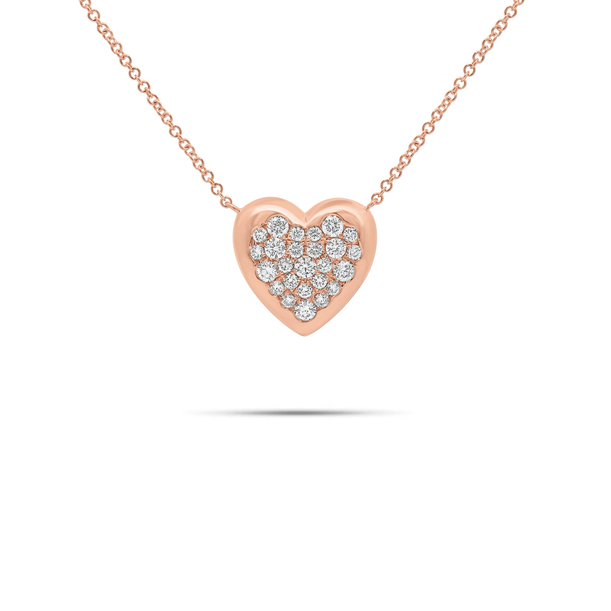 Diamond Puffed Heart Pendant Necklace - 14K gold weighing 3.72 grams - 25 round diamonds weighing 0.54 carats