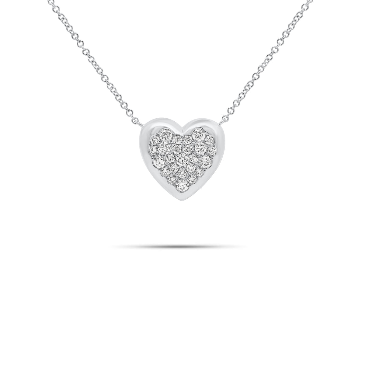 Diamond Puffed Heart Pendant Necklace - 14K gold weighing 3.72 grams - 25 round diamonds weighing 0.54 carats