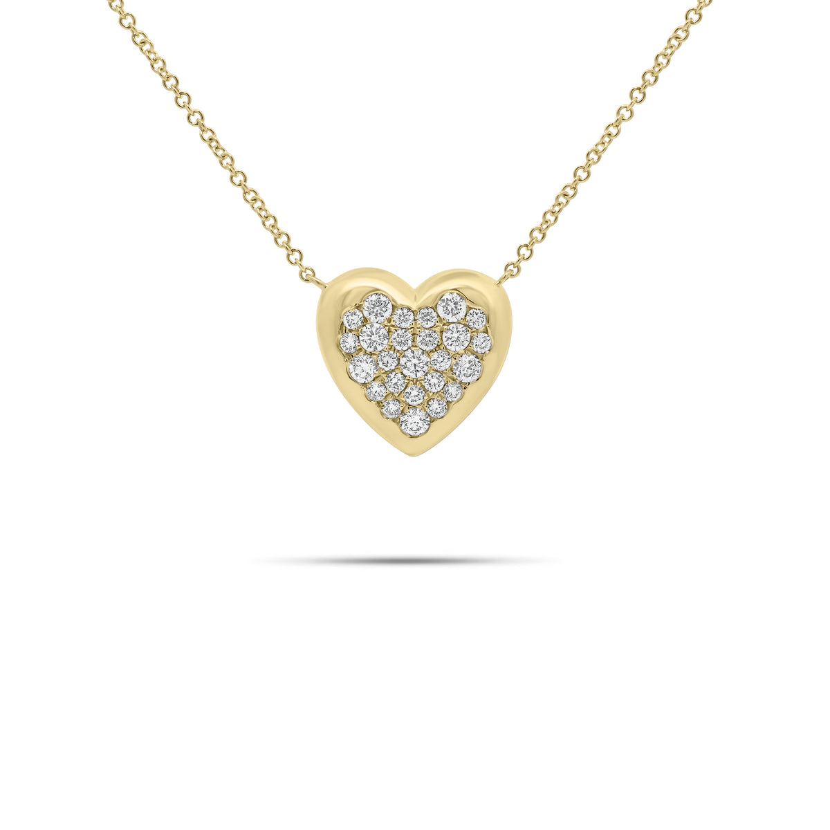 Diamond Puffed Heart Pendant Necklace - 14K gold weighing 3.72 grams  - 25 round diamonds weighing 0.54 carats