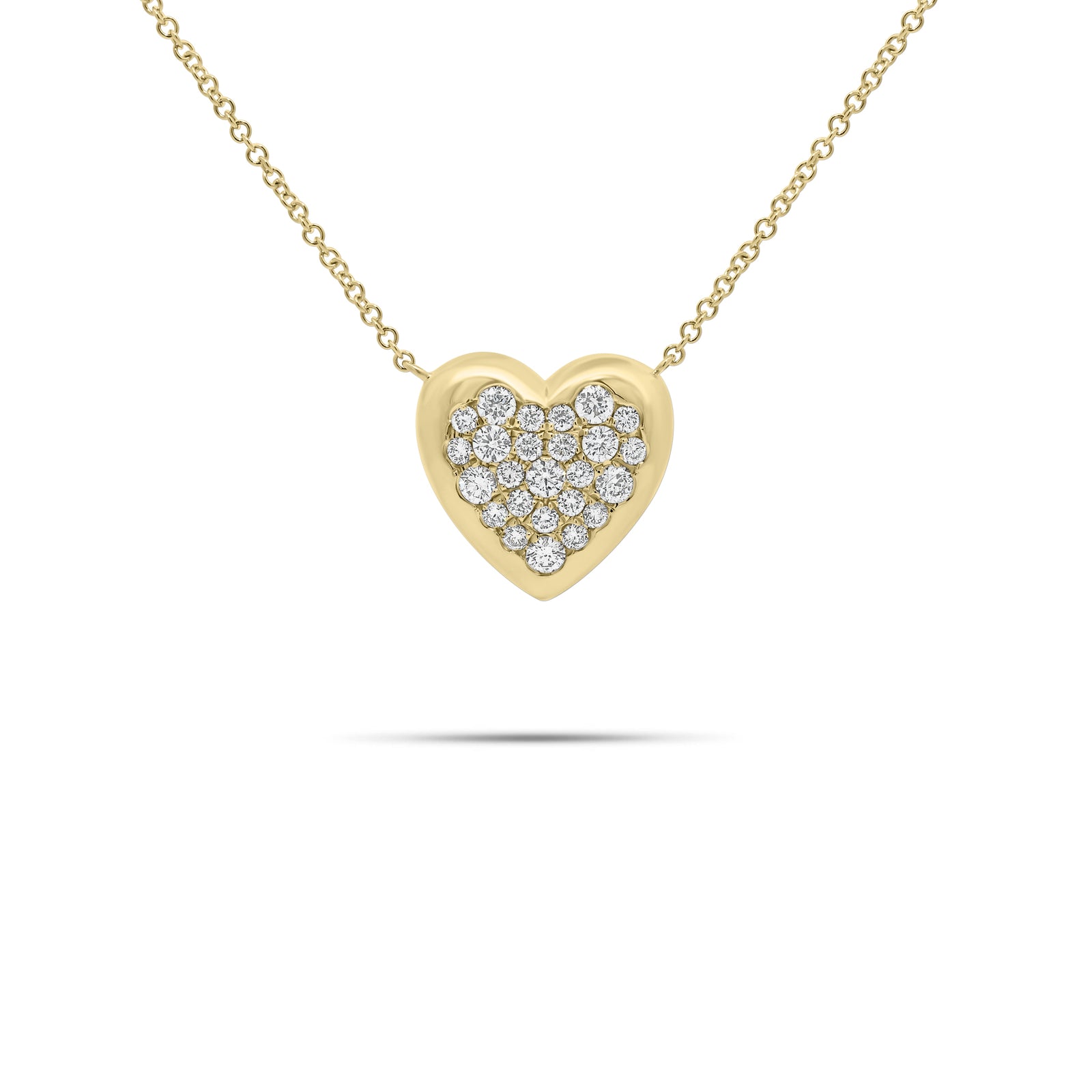 Diamond Puffed Heart Pendant Necklace - 14K gold weighing 3.72 grams  - 25 round diamonds weighing 0.54 carats