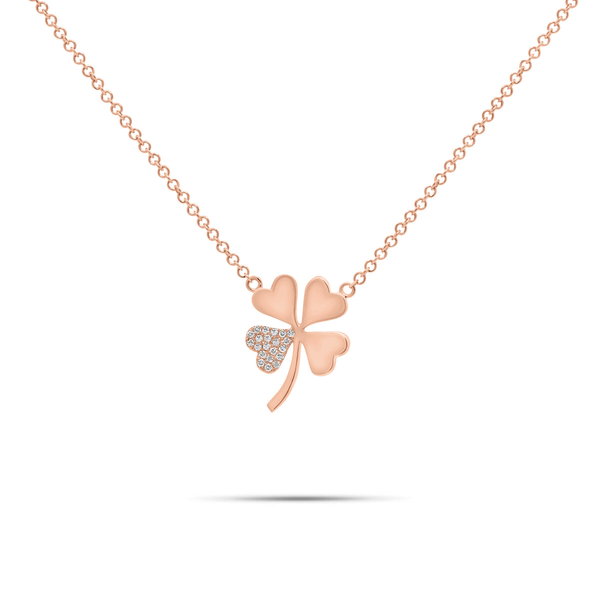 Diamond-Accented Four-Leaf Clover Pendant Necklace - 14K gold weighing 2.17 grams - 21 round diamonds weighing 0.04 carats