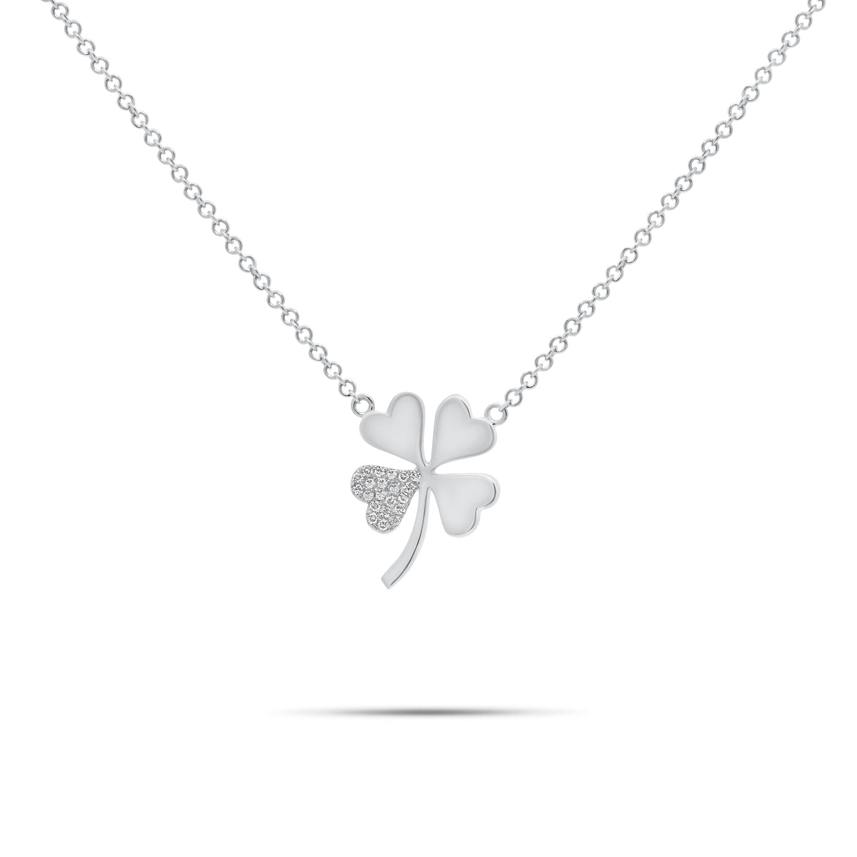Diamond-Accented Four-Leaf Clover Pendant Necklace - 14K gold weighing 2.17 grams - 21 round diamonds weighing 0.04 carats