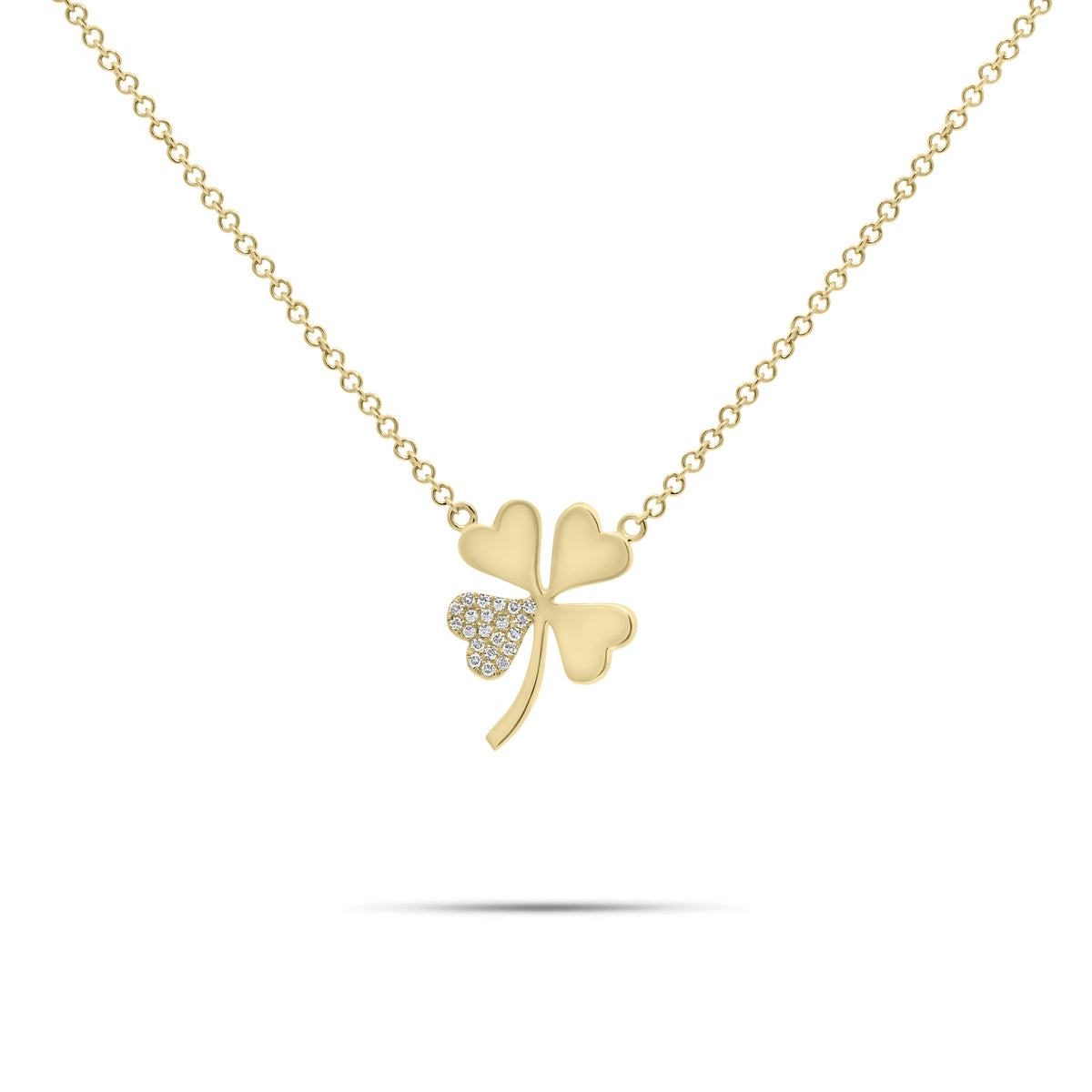 Diamond-Accented Four-Leaf Clover Pendant Necklace - 14K gold weighing 2.17 grams  - 21 round diamonds weighing 0.04 carats