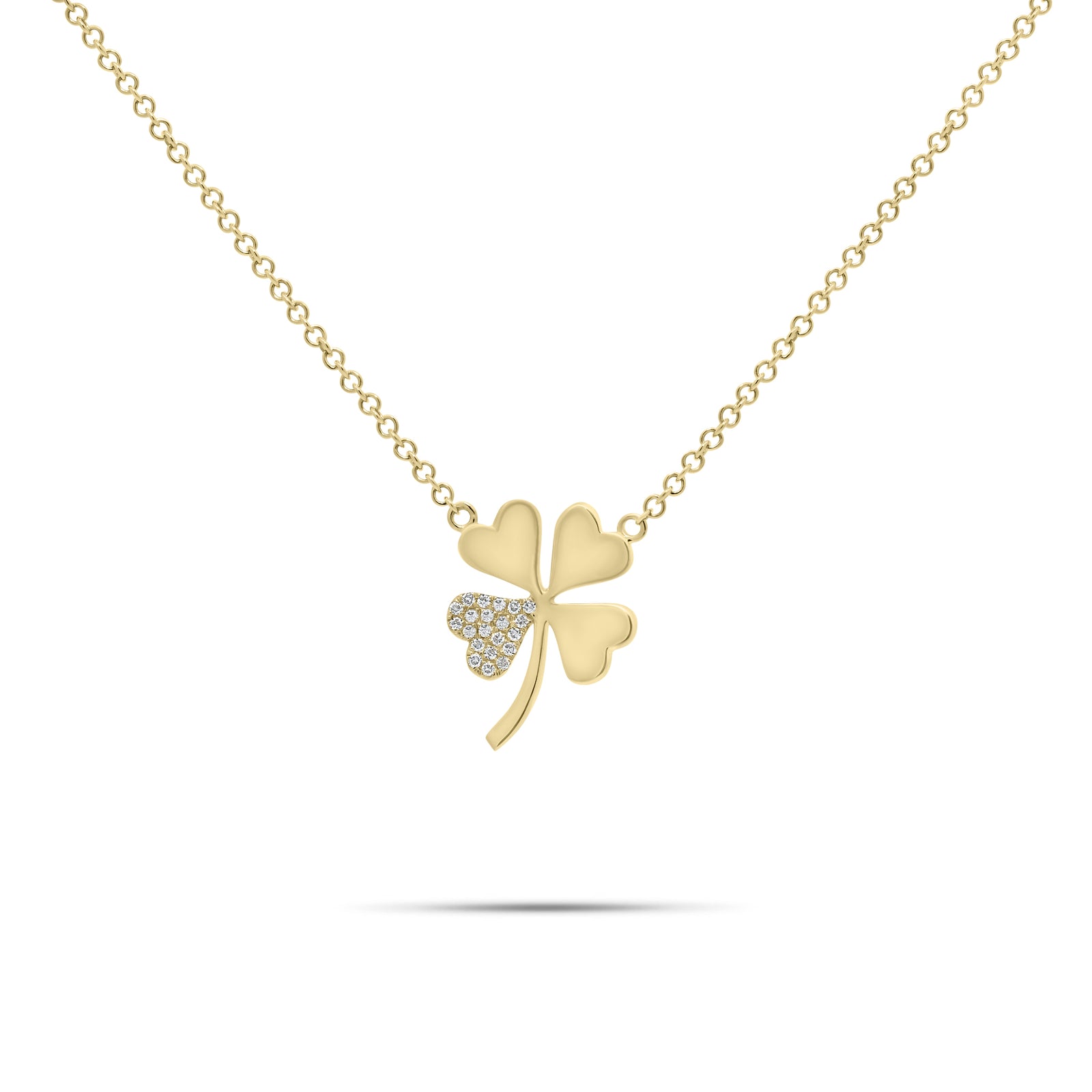 Diamond-Accented Four-Leaf Clover Pendant Necklace - 14K gold weighing 2.17 grams  - 21 round diamonds weighing 0.04 carats