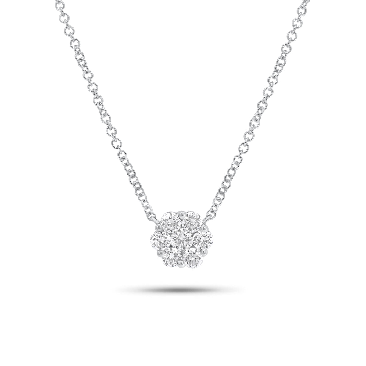 0.43 ct diamond cluster pendant necklace - 14K gold weighing 1.73 grams
- 7 round diamonds weighing 0.43 carats