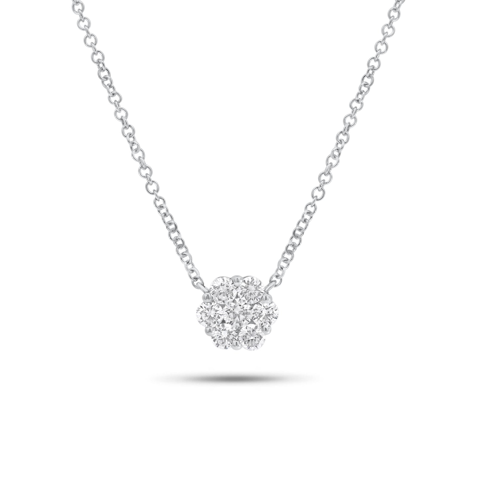 0.43 ct diamond cluster pendant necklace - 14K gold weighing 1.73 grams
- 7 round diamonds weighing 0.43 carats
