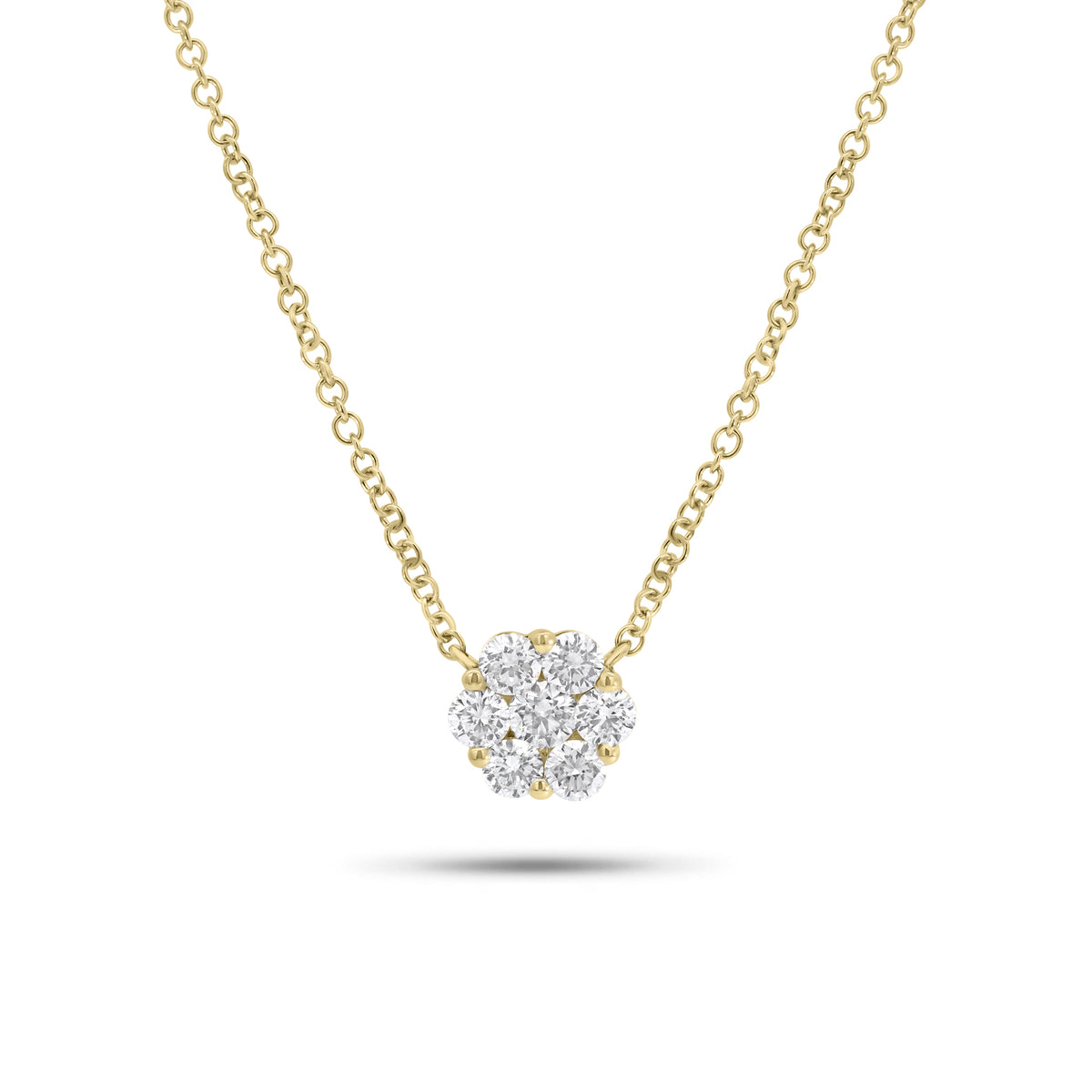 0.43 ct diamond cluster pendant necklace - 14K gold weighing 1.73 grams
- 7 round diamonds weighing 0.43 carats