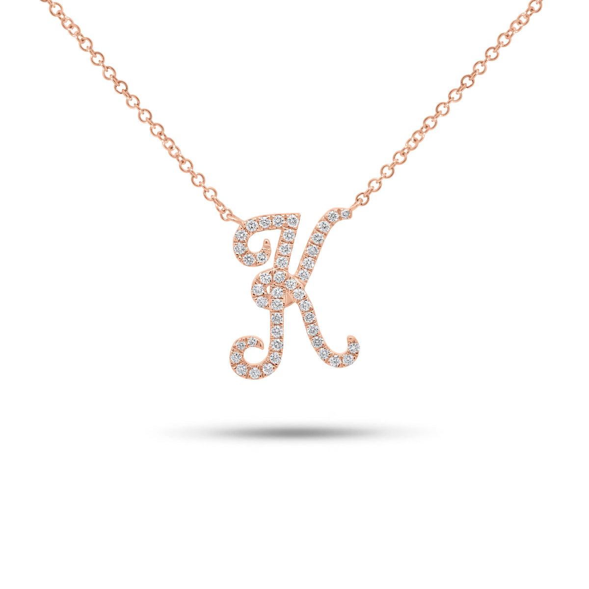 Diamond Script Initial Necklace - 14K gold weighing 2.50 grams  - 44 round diamonds weighing 0.21 carats