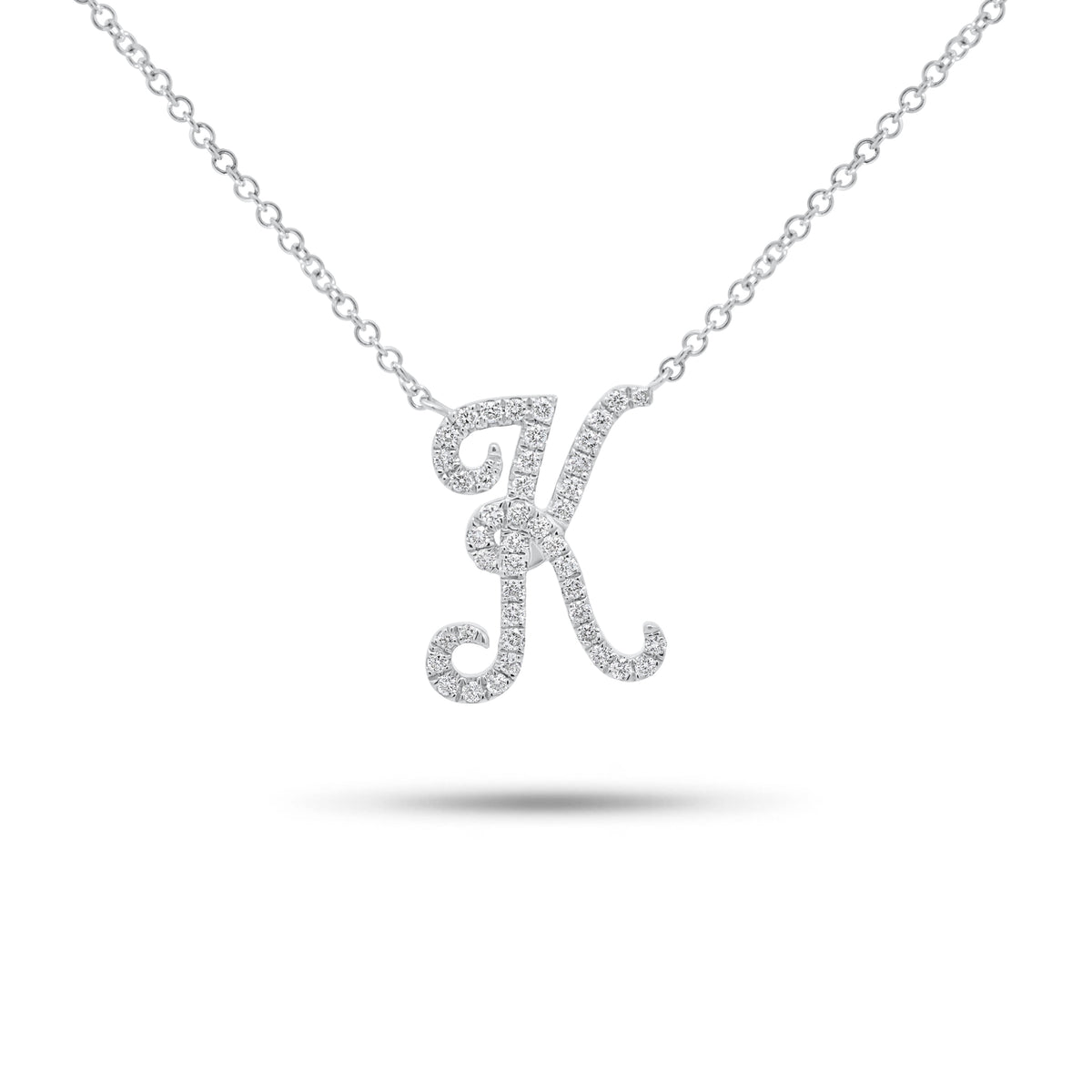 Diamond Script Initial Necklace - 14K gold weighing 2.50 grams  - 44 round diamonds weighing 0.21 carats