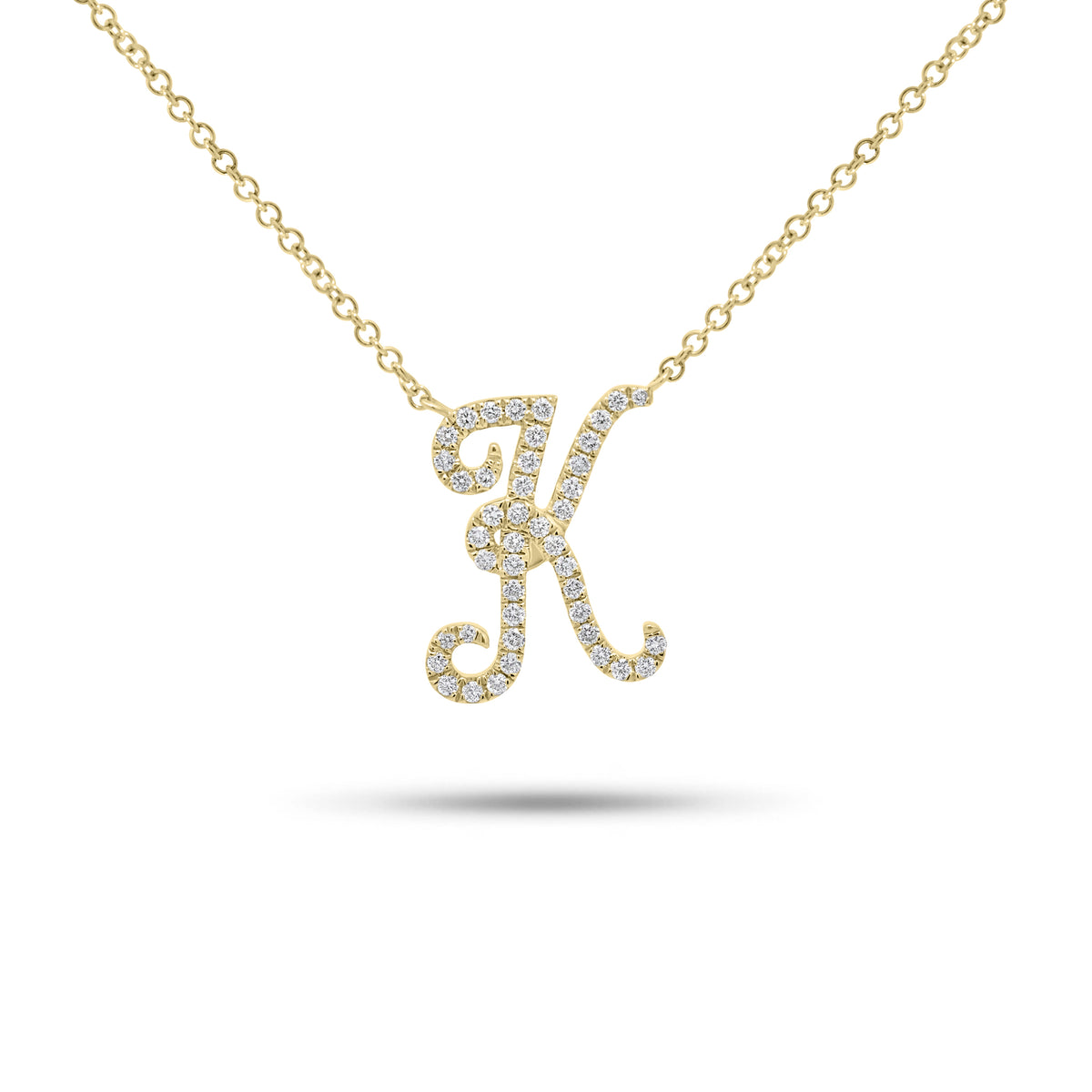 Diamond Script Initial Necklace - 14K gold weighing 2.50 grams  - 44 round diamonds weighing 0.21 carats