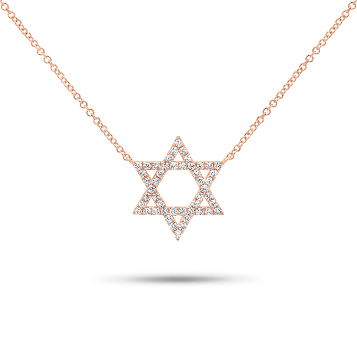 0.37 ct Diamond Star of David Pendant Necklace - 14K gold weighing 2.30 grams  - 48 round diamonds weighing 0.37 carats