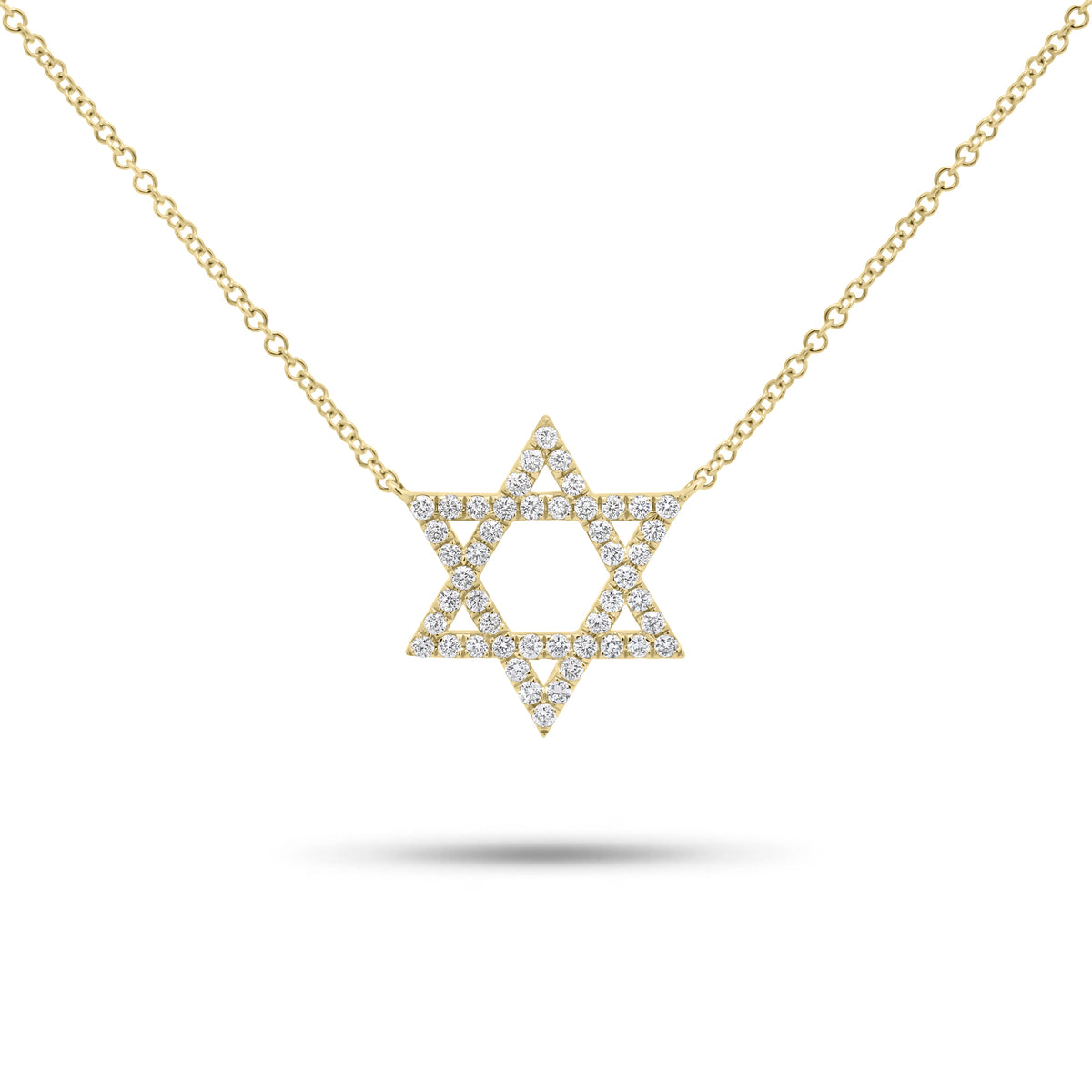 0.37 ct Diamond Star of David Pendant Necklace - 14K gold weighing 2.30 grams  - 48 round diamonds weighing 0.37 carats