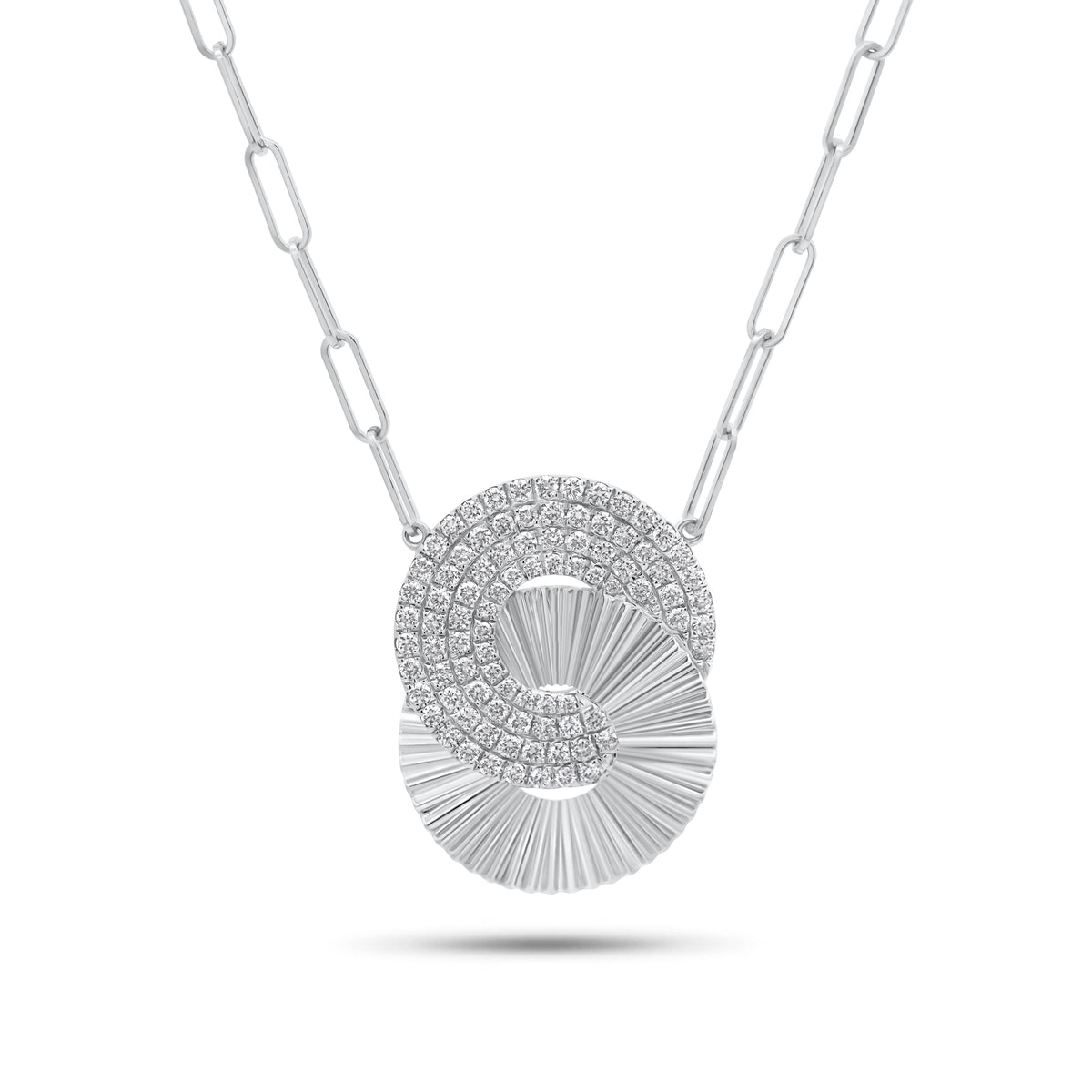 Diamond and fluted gold links pendant necklace - 14K gold weighing 6.25 grams
- 88 round diamonds weighing 0.62 carats