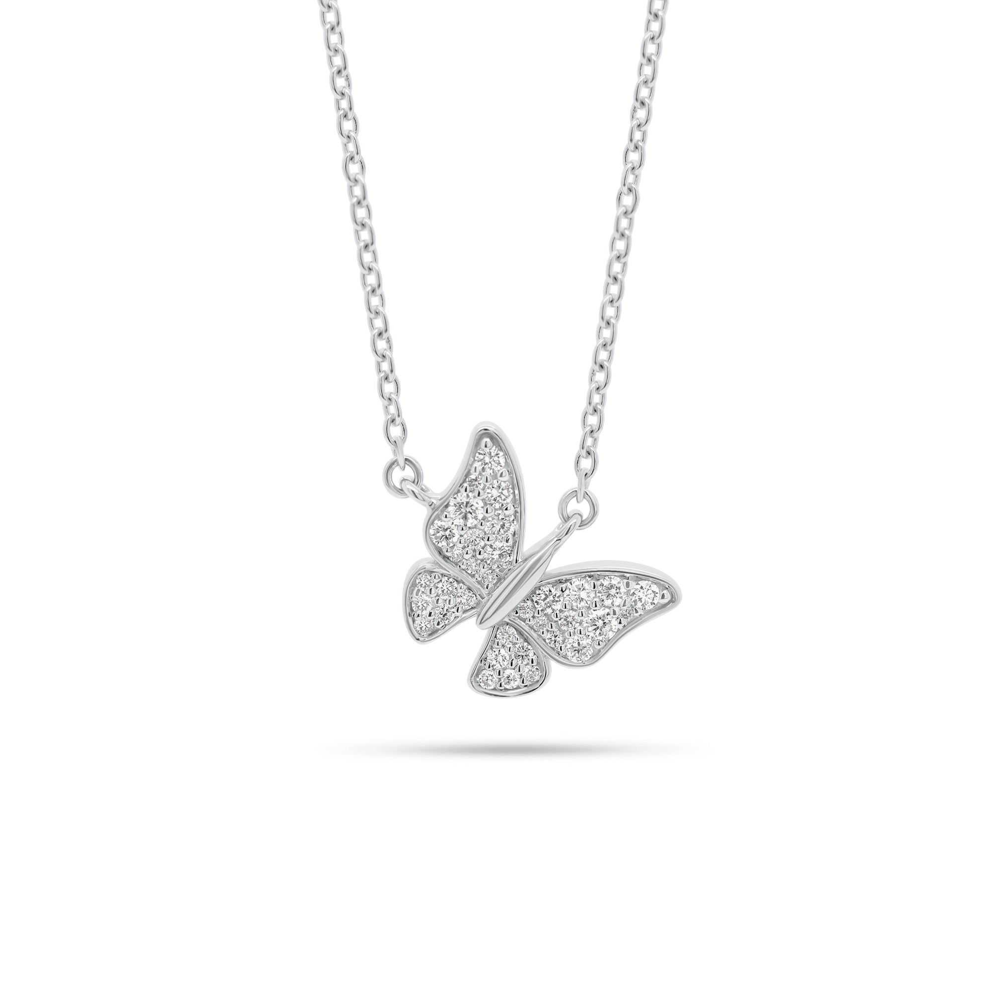 Pave Diamond Fluttery Butterfly Pendant Necklace - 14K gold weighing 5.10 grams  - 34 round diamonds weighing 0.37 carats
