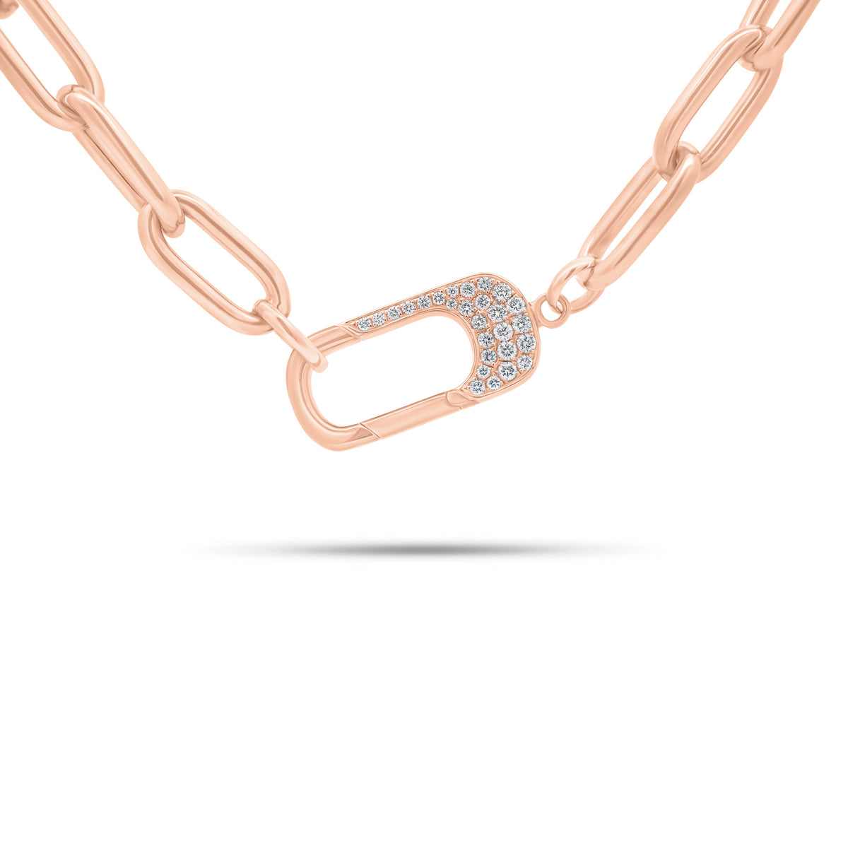 Paperclip Chain Necklace with Diamond Lock - 14K gold weighing 23.40 grams - 27 round diamonds weighing 0.43 carats