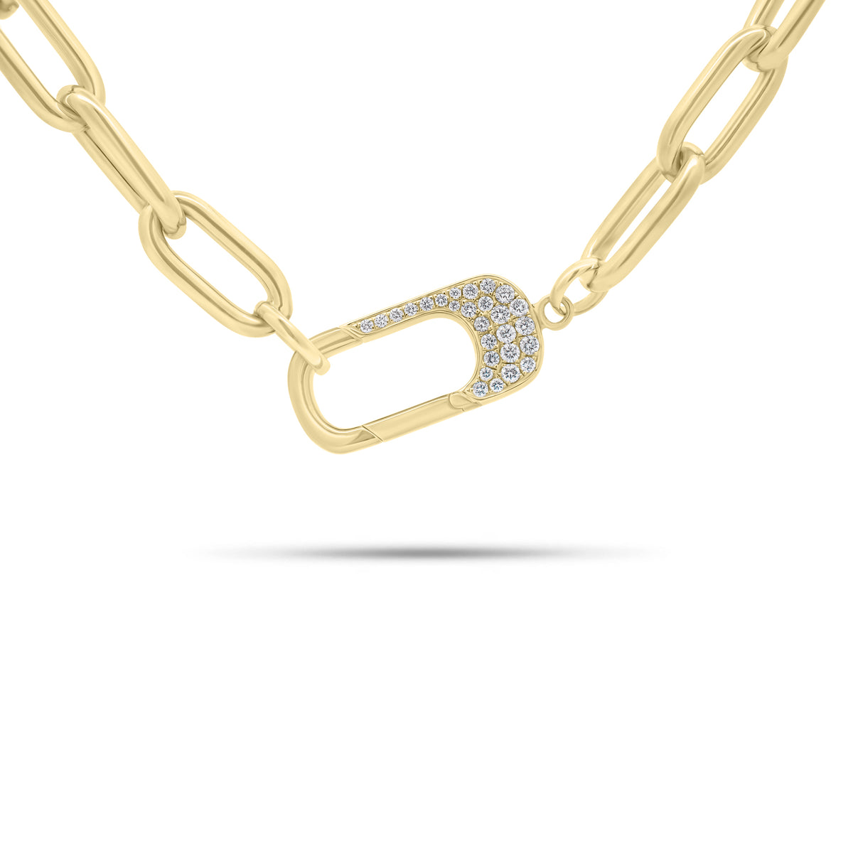 Paperclip Chain Necklace with Diamond Lock - 14K gold weighing 23.40 grams - 27 round diamonds weighing 0.43 carats