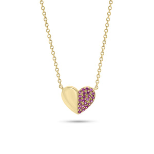 Pink Sapphire Puffy Heart Pendant Necklace - 18K gold weighing 2.58 grams - 23 pink sapphires weighing 0.10 carats