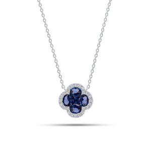 Sapphire & Diamond Clover Pendant Necklace - 14K gold weighing 2.70 grams  - 5 sapphires weighing 1.14 carats  - 24 round diamonds weighing 0.16 carats