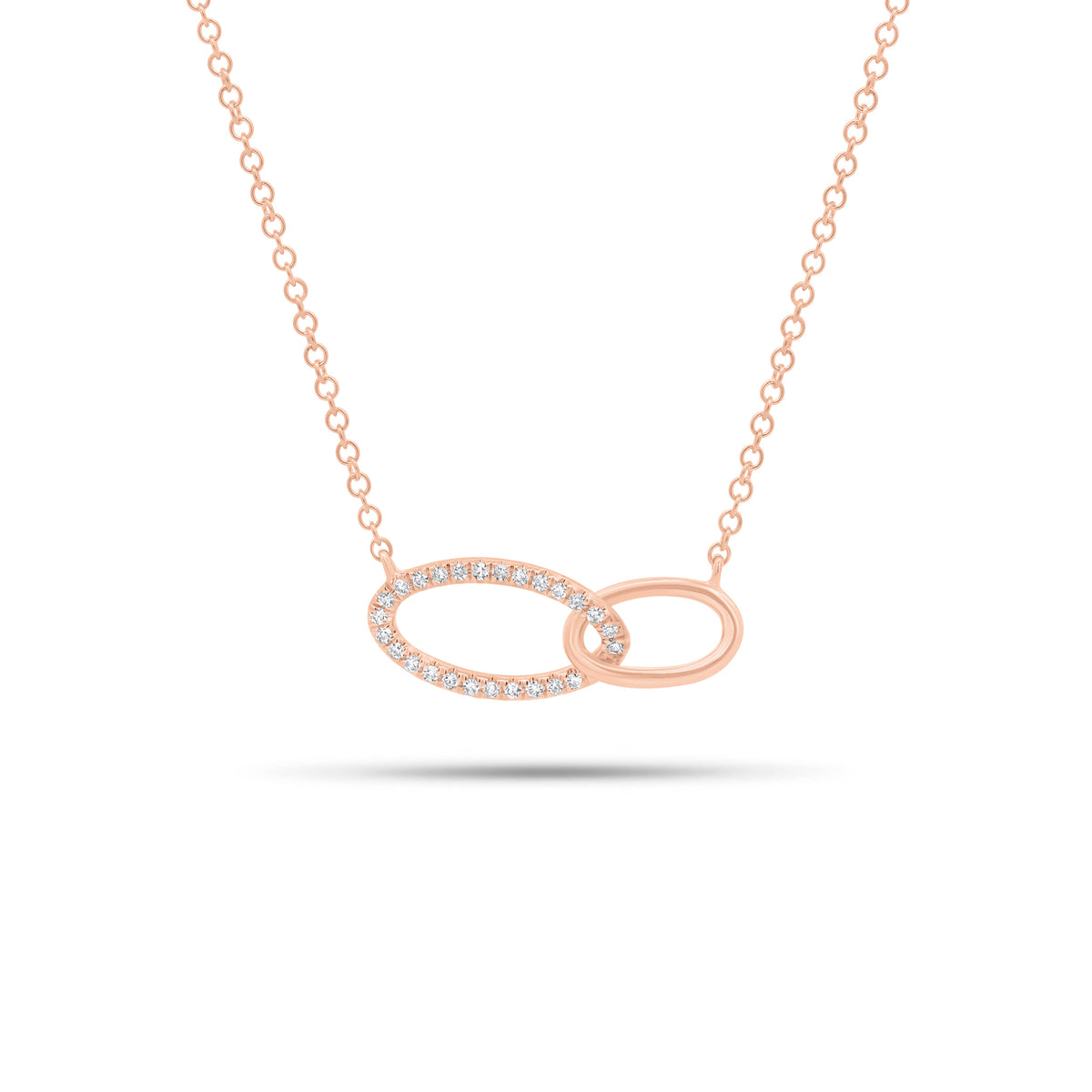 Diamond Linked Ovals Pendant Necklace - 14K gold weighing 1.78 grams - 27 round diamonds weighing 0.07 carats