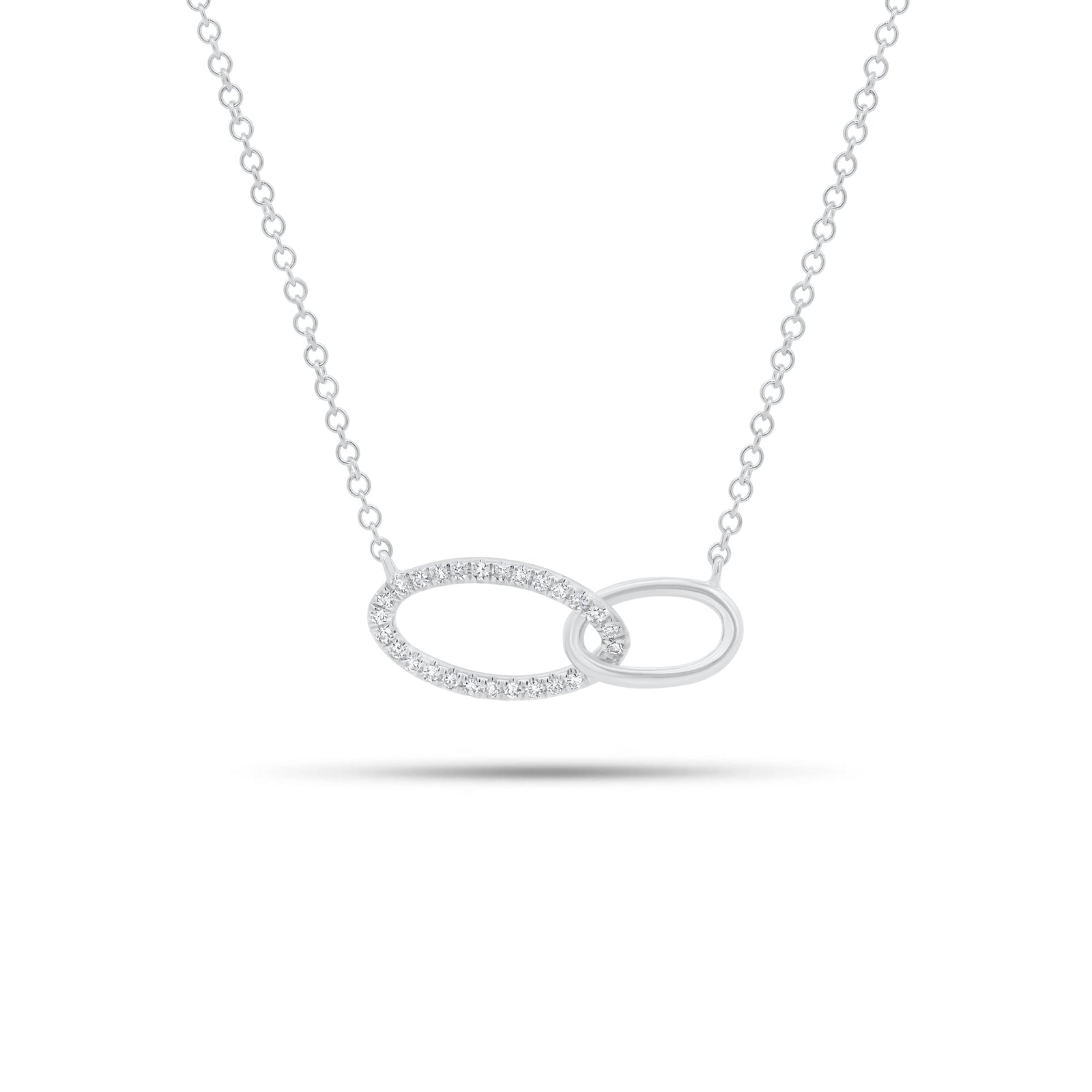 Diamond Linked Ovals Pendant Necklace - 14K gold weighing 1.78 grams - 27 round diamonds weighing 0.07 carats