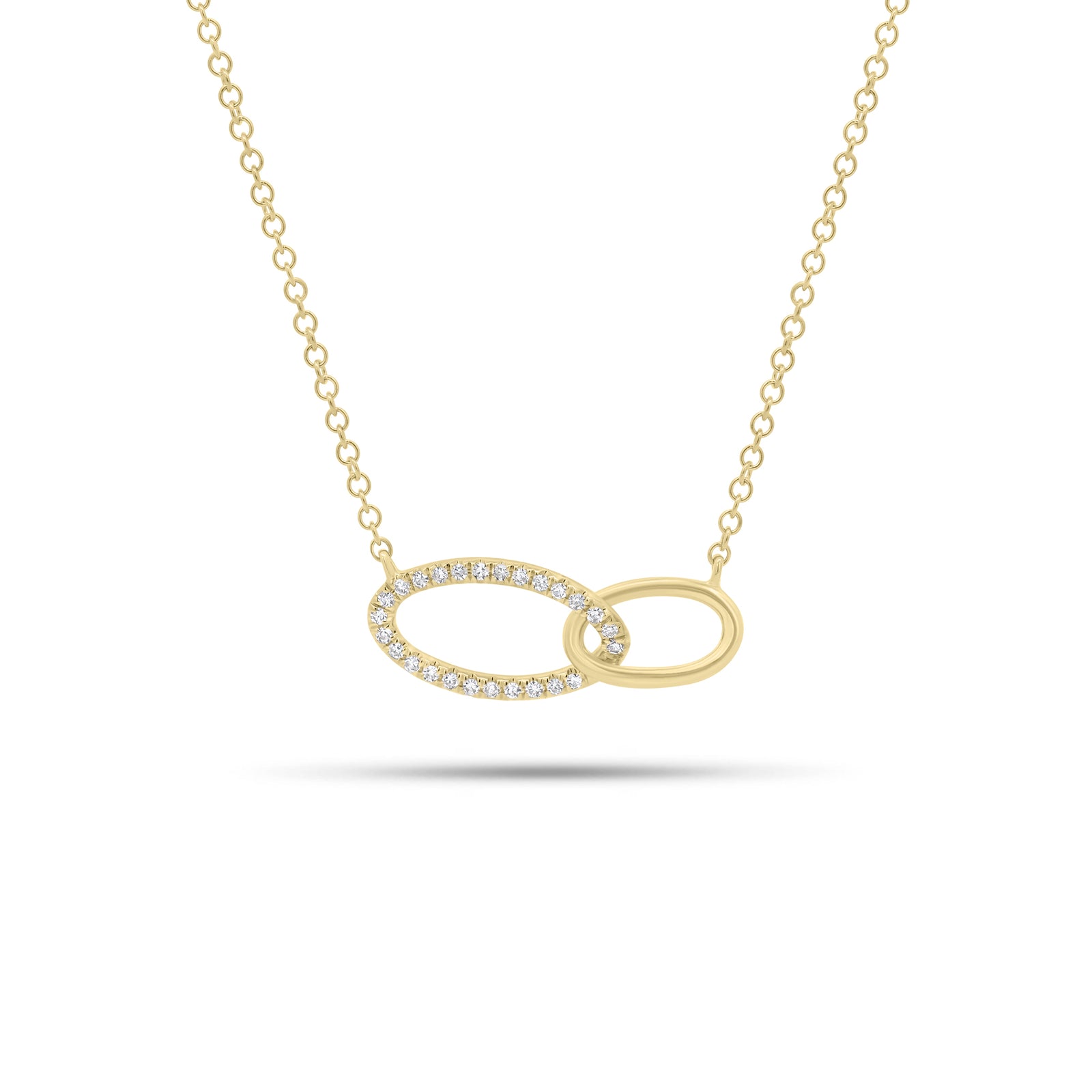 Diamond Linked Ovals Pendant Necklace - 14K gold weighing 1.78 grams - 27 round diamonds weighing 0.07 carats