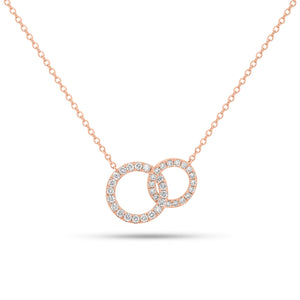 Diamond Interlocking Circles Necklace - 18K gold weighing 2.86 grams - 37 round diamonds weighing 0.42 carats