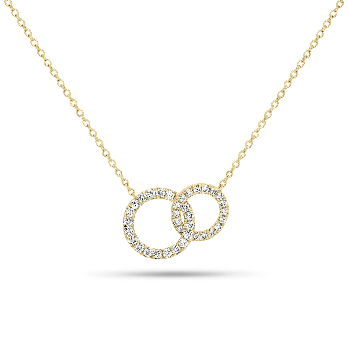 Diamond Interlocking Circles Necklace - 18K gold weighing 2.86 grams  - 37 round diamonds weighing 0.42 carats