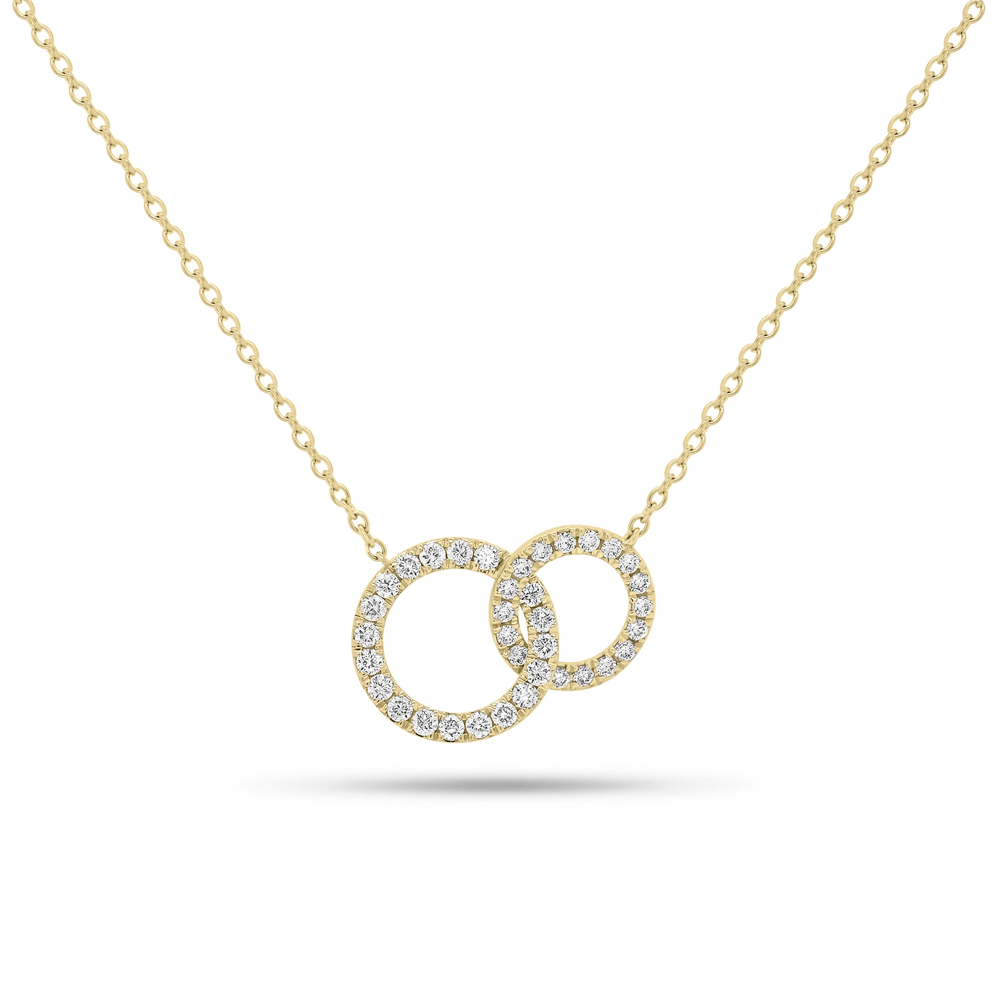 Diamond Interlocking Circles Necklace - 18K gold weighing 2.86 grams  - 37 round diamonds weighing 0.42 carats