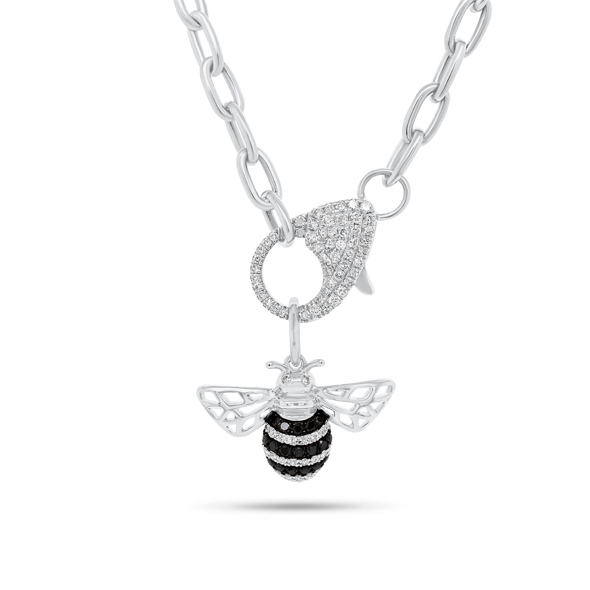 Black Diamond Bee Pendant - 14K gold weighing 1.34 grams - 24 round diamonds weighing 0.07 carats - 18 black diamonds weighing 0.11 carats