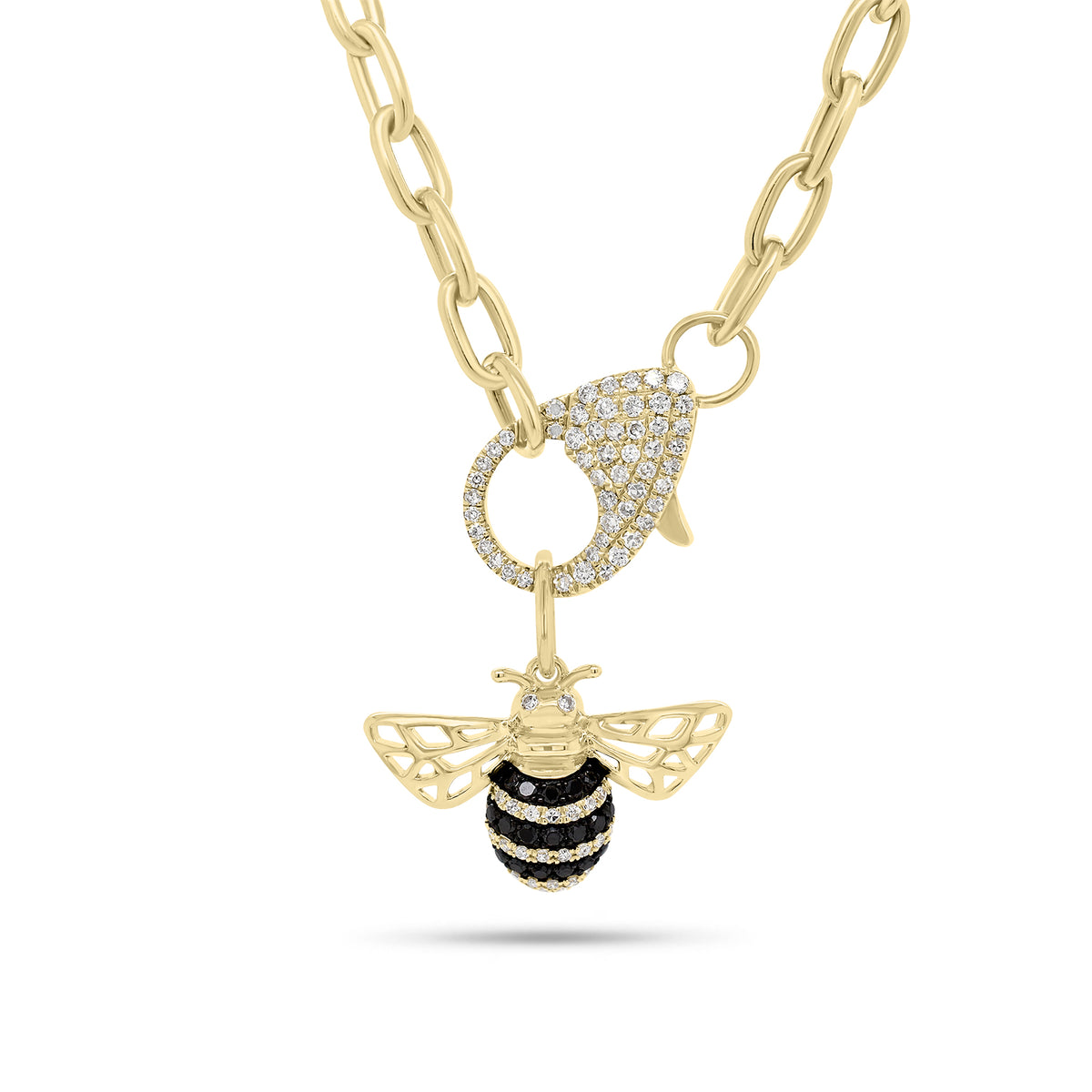 Black Diamond Bee Pendant - 14K gold weighing 1.34 grams  - 24 round diamonds weighing 0.07 carats  - 18 black diamonds weighing 0.11 carats