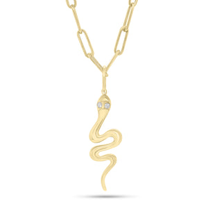 Diamond Snake Pendant - 14K gold weighing 1.84 grams - 2 round diamonds weighing 0.04 carats
