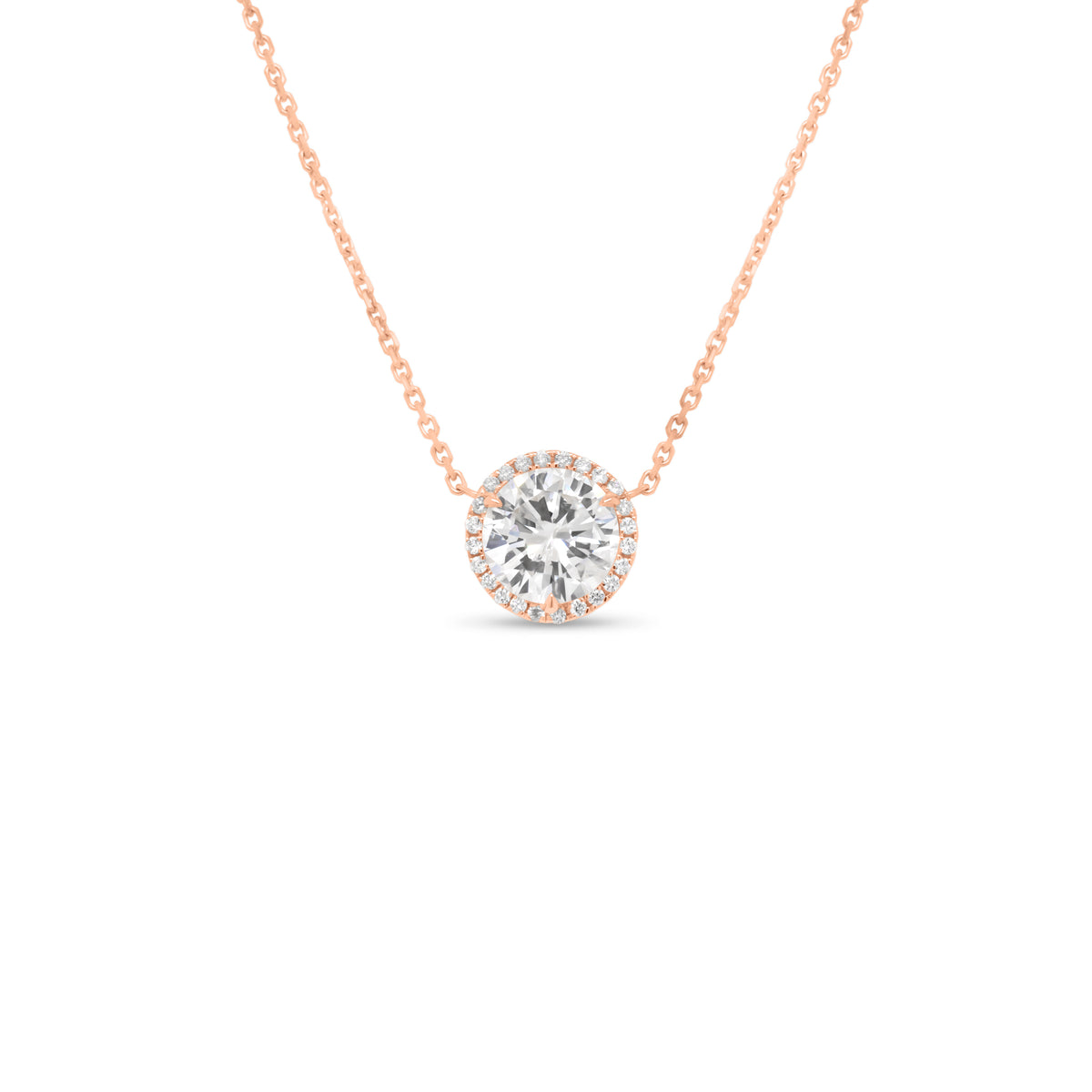 Diamond Pendant with Subtle Halo - 18K gold weighing 2.85 grams  - 1.46 ct diamond (GIA-graded I-color, I2 clarity (filled))  - 24 round diamonds weighing 0.09 carats