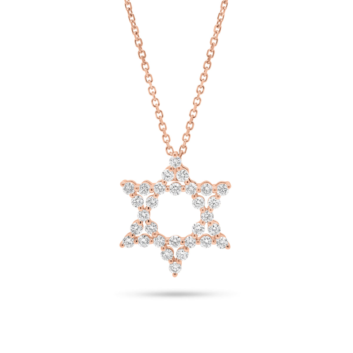 Round Diamond Star of David Pendant Necklace - 18K gold weighing 1.33 grams (pendant) - 14K gold weighing 1.60 grams (necklace) - 30 round diamonds weighing 0.62 carats
