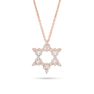 Round Diamond Star of David Pendant Necklace - 18K gold weighing 1.33 grams (pendant) - 14K gold weighing 1.60 grams (necklace) - 30 round diamonds weighing 0.62 carats