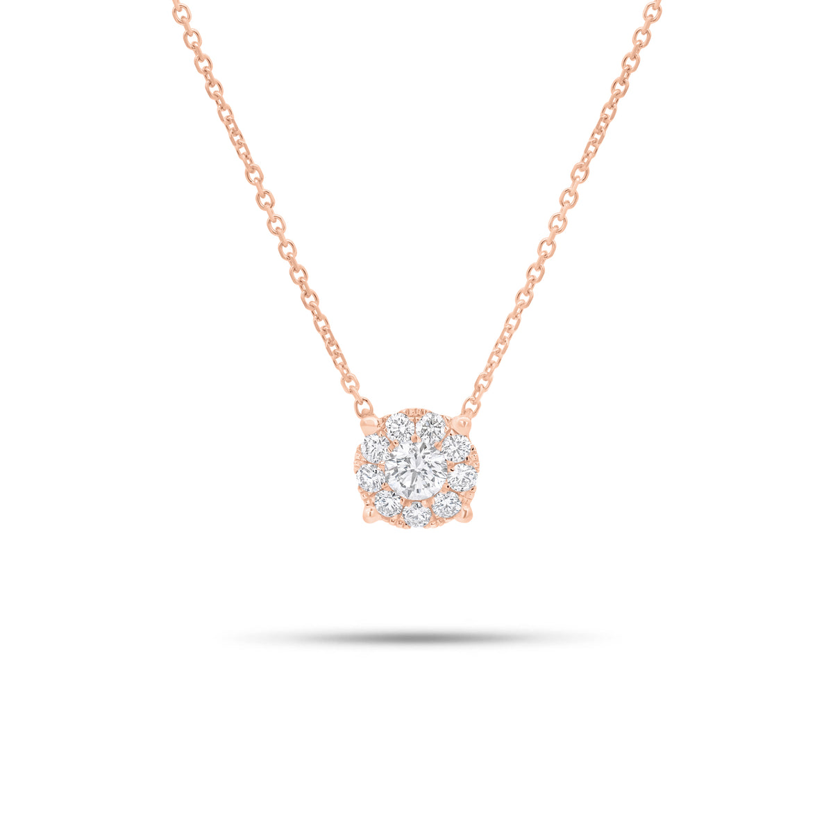 0.54 ct Diamond Halo Pendant Necklace - 14K gold weighing 2.20 grams - 0.27 ct round diamond - 9 round diamonds weighing 0.27 carats