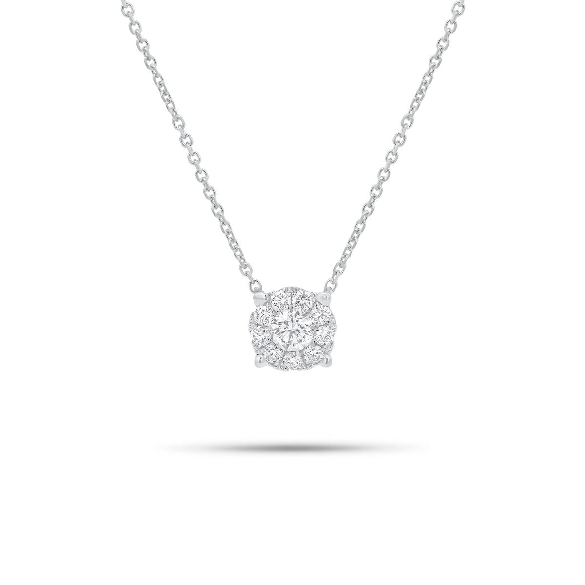 0.54 ct Diamond Halo Pendant Necklace - 14K gold weighing 2.20 grams - 0.27 ct round diamond - 9 round diamonds weighing 0.27 carats