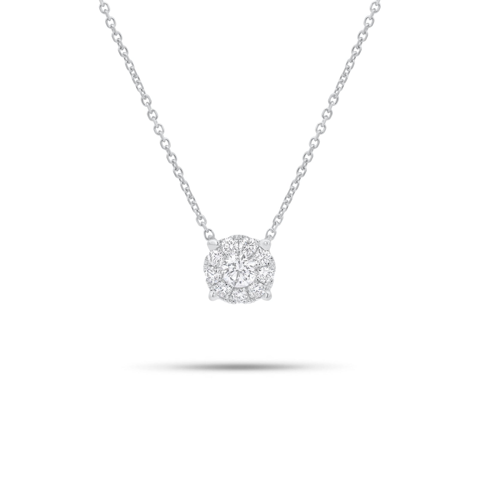 0.54 ct Diamond Halo Pendant Necklace - 14K gold weighing 2.20 grams - 0.27 ct round diamond - 9 round diamonds weighing 0.27 carats