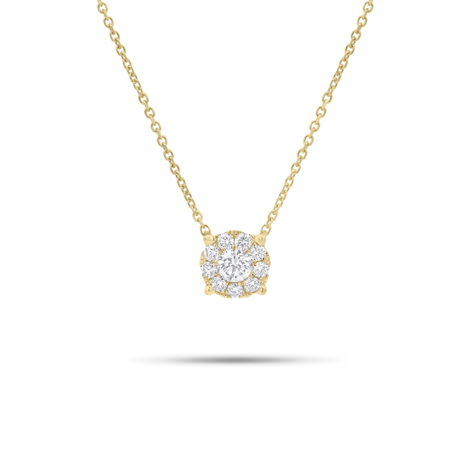 0.54 ct Diamond Halo Pendant Necklace - 14K gold weighing 2.20 grams - 0.27 ct round diamond - 9 round diamonds weighing 0.27 carats